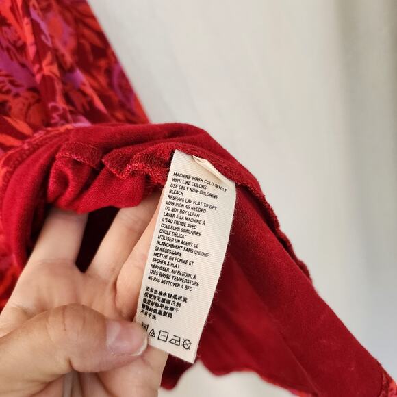 Free People Hello Lover Red Scarlett Floral Print Tunic Dress Sz XS Puff Sleeve - Picture 5 of 12